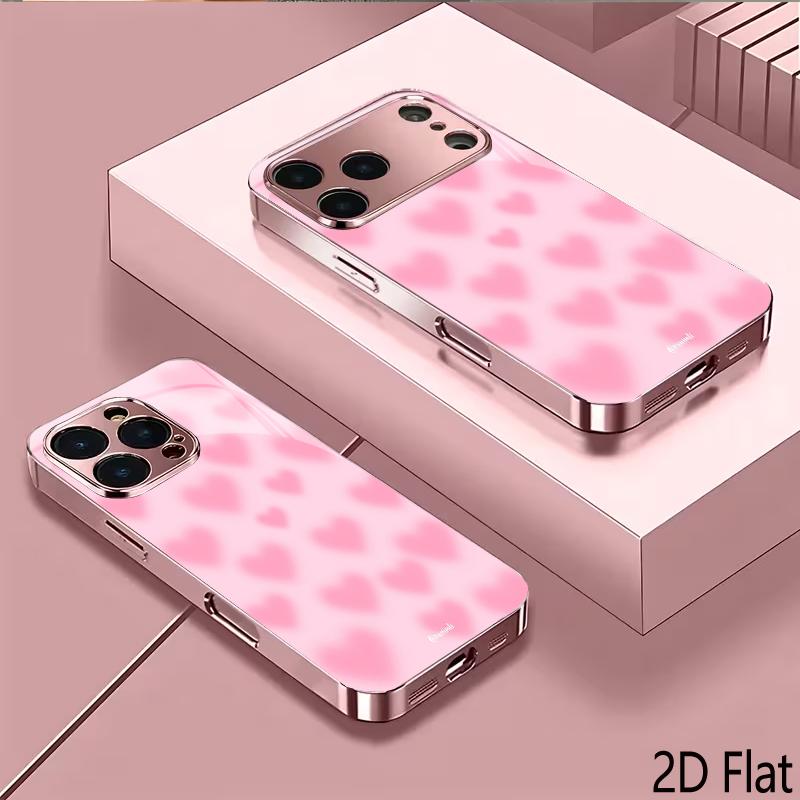 RHearts 2DПлоский Для iPhone17 18 16 15 14 13 12 11 Pro Max XS XR 8 7Plus Чехол для телефона Ударопрочный Защитная задняя крышка