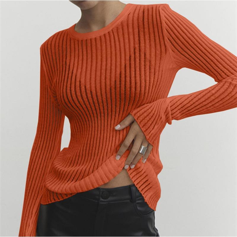 Spring and Summer Women's Knitwear Long Sleeve Round Neck Thin Breathable Knit Top