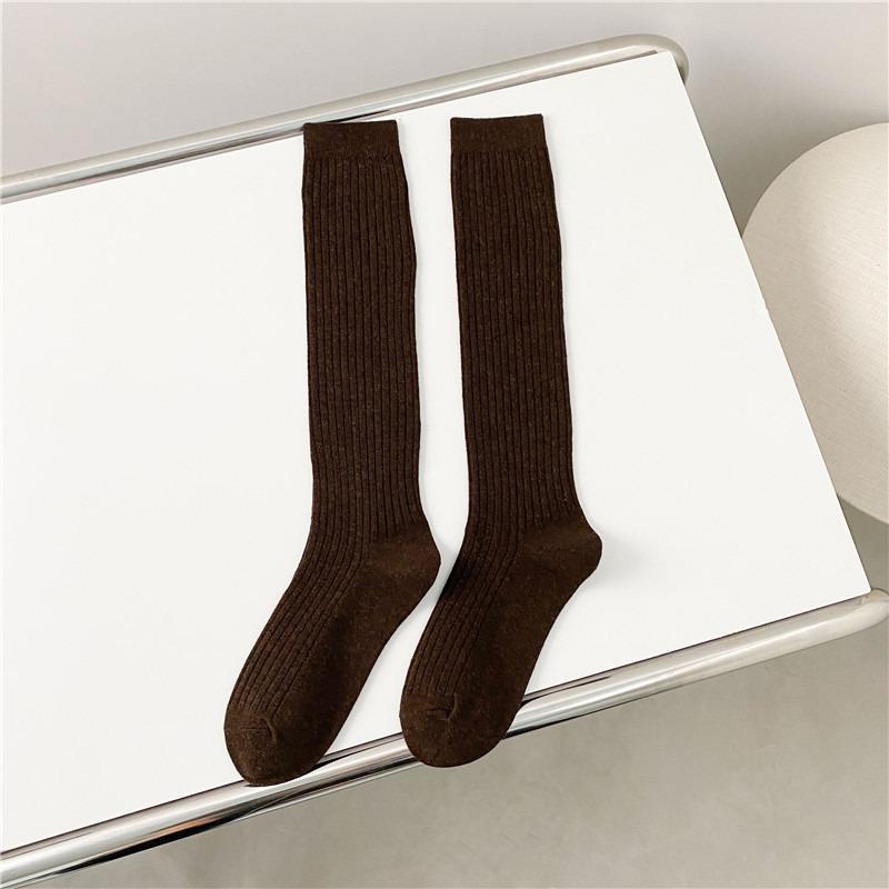 Soft Cotton Long Socks Women Autumn Winter Pure Color Knitted Stocking Skinny Casual Knee High Fluffy Warm Thicken Female Sock