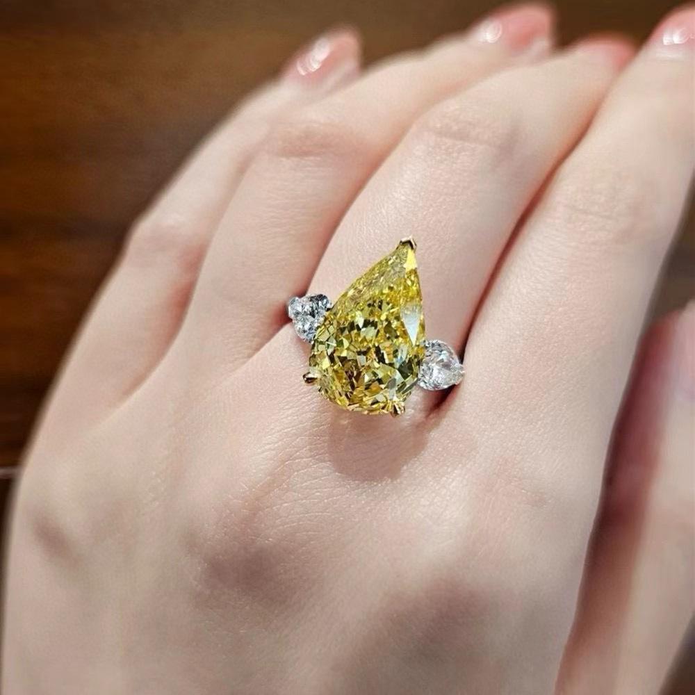 Кольцо с симулированным желтым бриллиантом грушевидной формы 4 карата из стерлингового серебра S925 для женщин