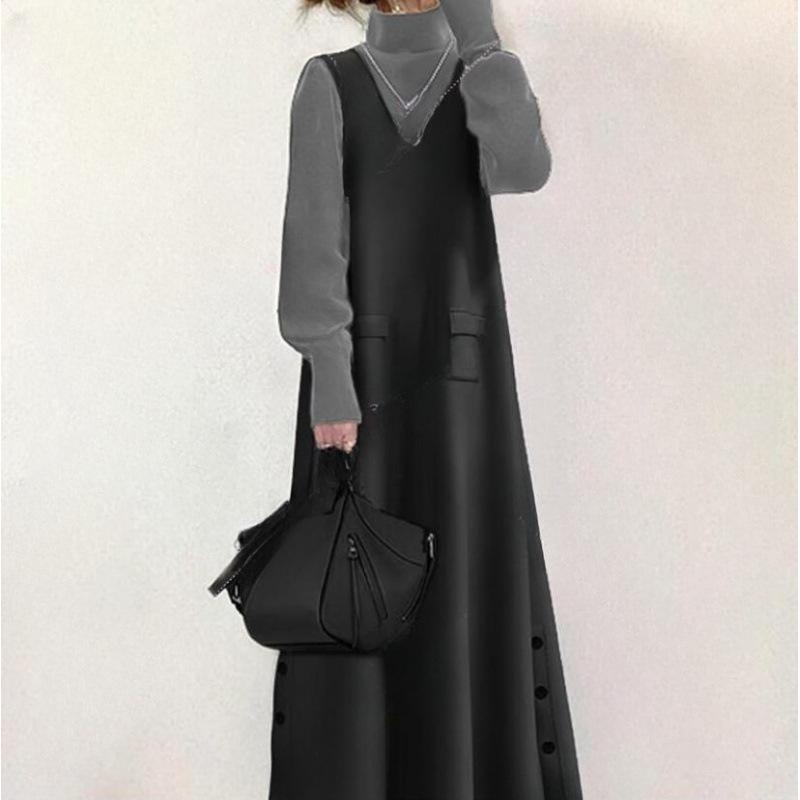 Японская Новая Модель 2025 года, Платье с длинным рукавом с эффектом пэчворка, А-силуэт