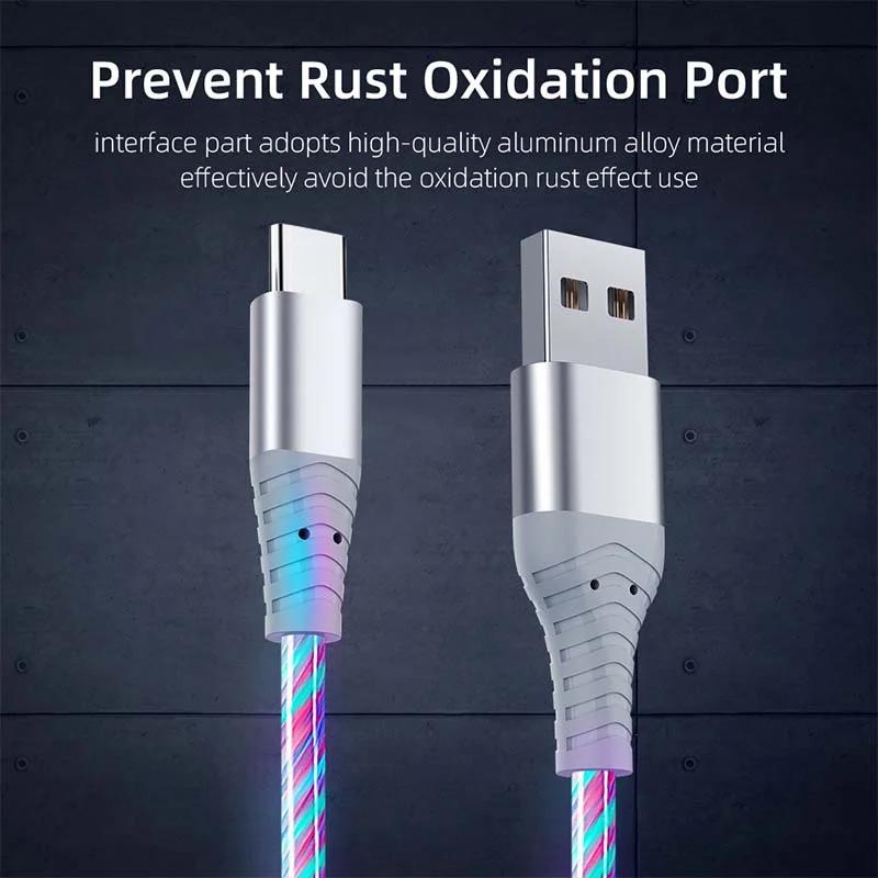 Flow Luminous USB Type C Cable 5A Fast Charge Data Cable Fast Charger Cable Lighting LED Cable for Samsung Xiaomi IPhone Micro