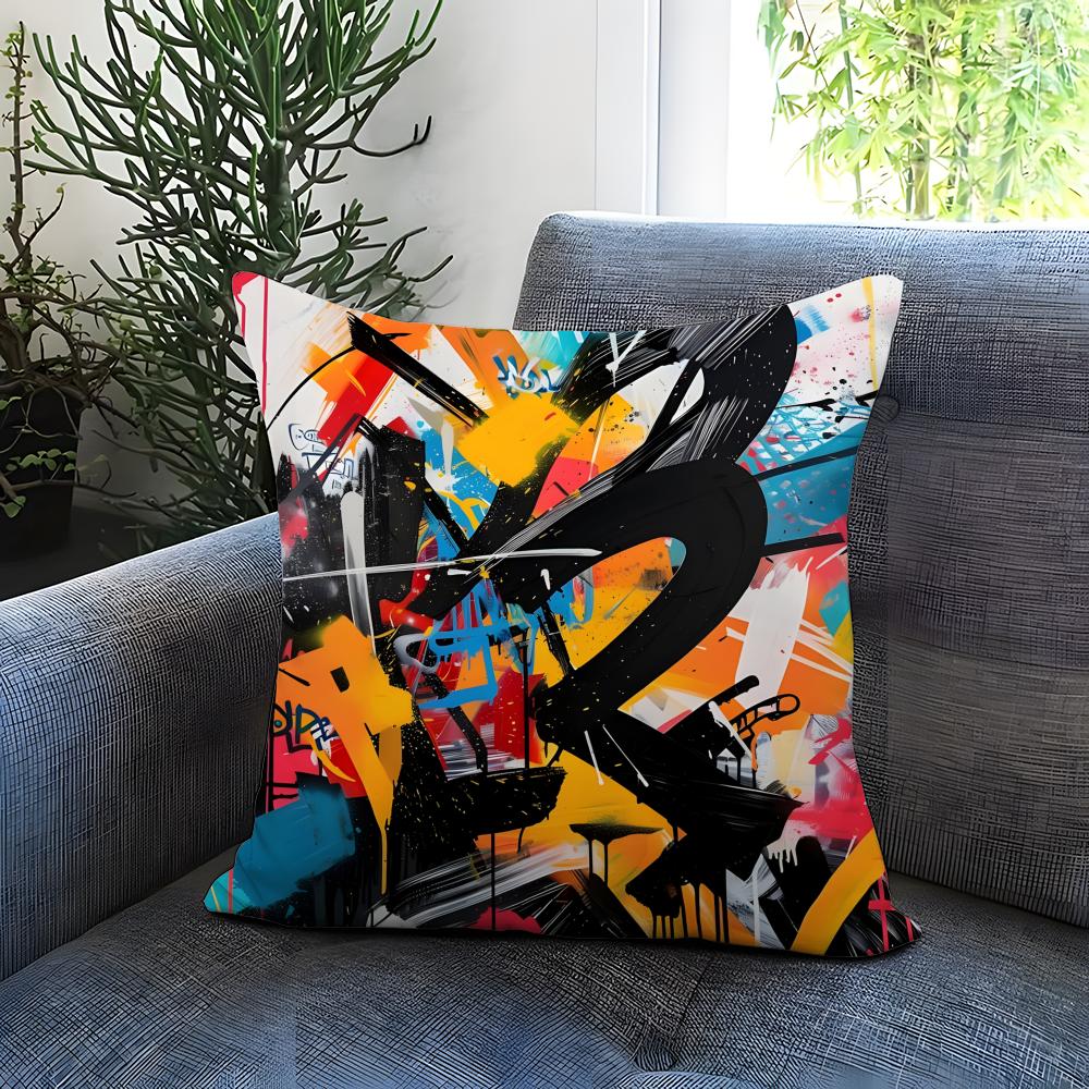 Street Graffiti Texture Cushion Cover Comfortable Reversible Pillow Cover Ideal for Car Sofa Bedroom Beyond