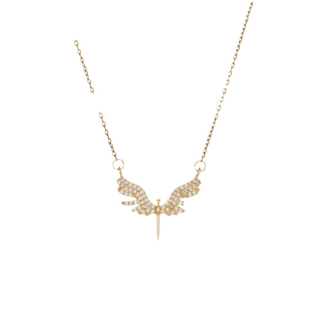Full Diamond Angel Wings Necklace Women'S Light Luxury Premium Sense Simple Miniature Zircon Clavicle Chain