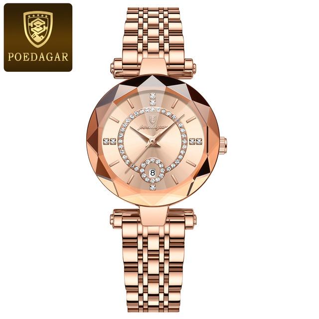 POEDAGAR 726 Quartz Watch for Women Stainless Steel Bracelet 3ATM Waterproof Date Calendar Luxury Ladies Watch Women Relojes