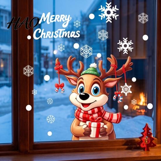 Christmas Party Supplies for Windows Window Stickers, Static PVC Decals with Santa Claus Reindeer Snowman Thickened Durable Holiday Clings Patterns,