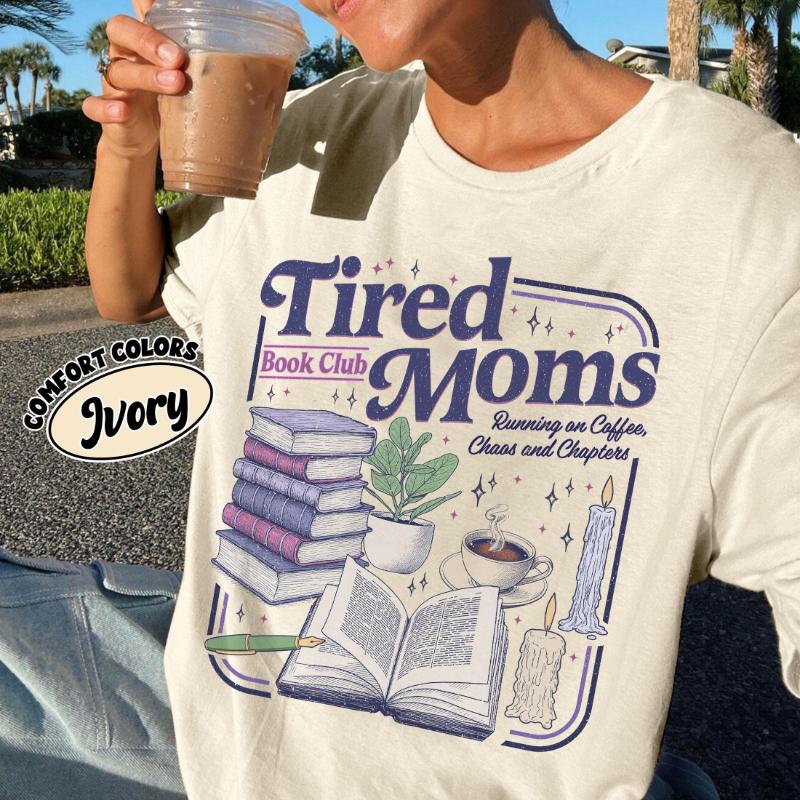 Spring Summer New Arrivals Tired Moms Book Club Shirt Retro Coffee Reader Tee Book Lover Gift Clothing Women Vintage Fashion
