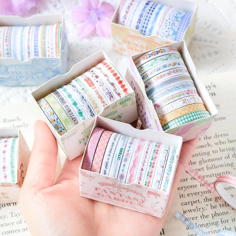 10 Rolls Gentle Color Tone Washi Tapes Set Super Mini Basic Flower Pattern 5mm Lace Paper Masking Tape Decoration Stickers