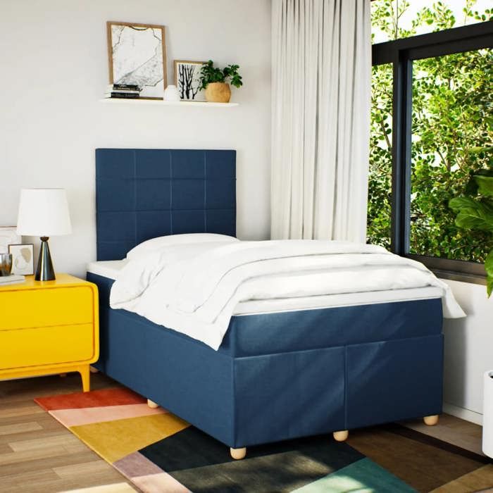 Maison Exclusive - Sommier à lattes de lit avec matelas Bleu 120x200 cm Tissu