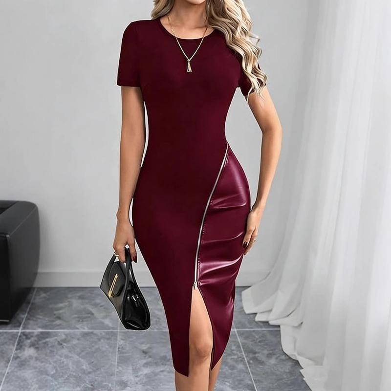 QICED Модные летние весенние однотонные принтованные платья с круглым вырезом и коротким рукавом, повседневные
