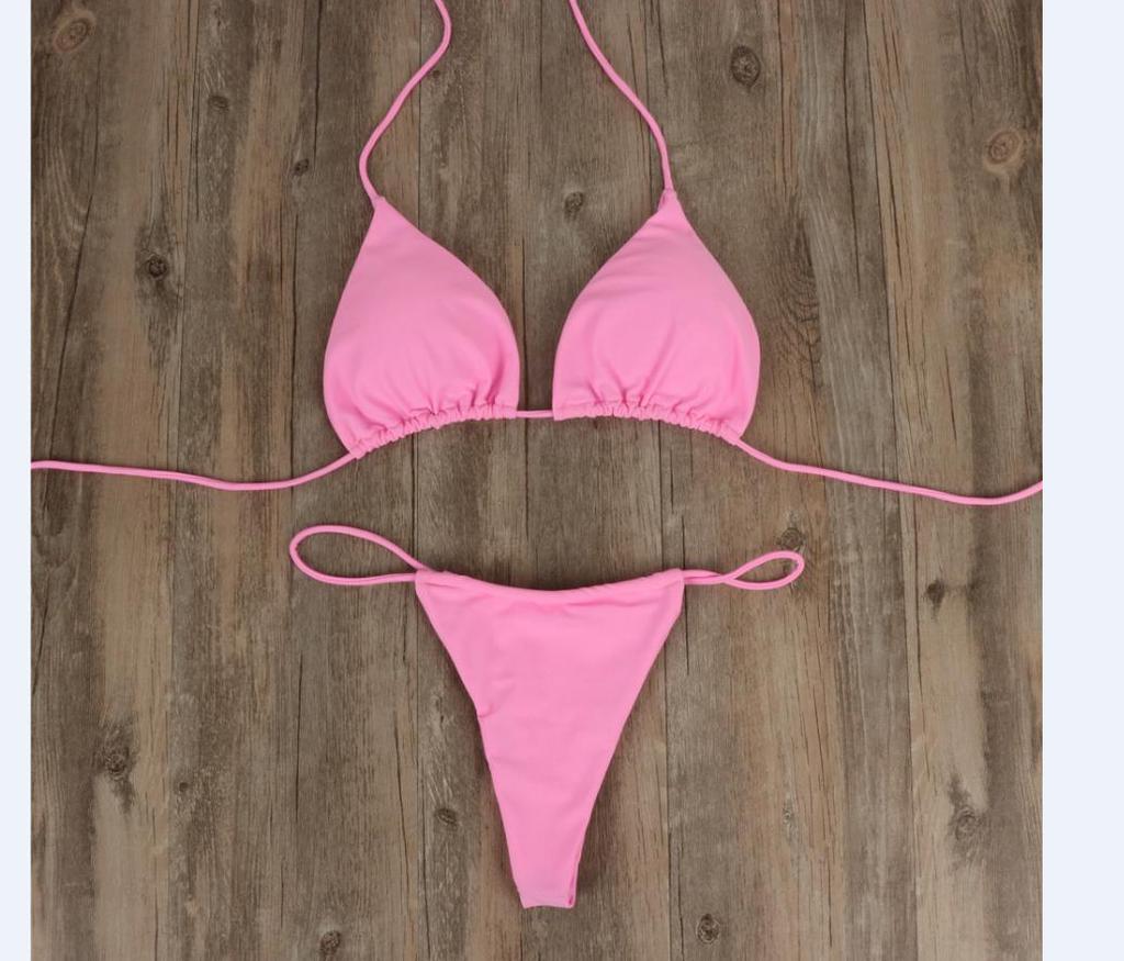 Женский микро-бикини, купальник, сексуальный однотонный купальник, стринги, повязки, пляжная одежда с эффектом пуш-ап