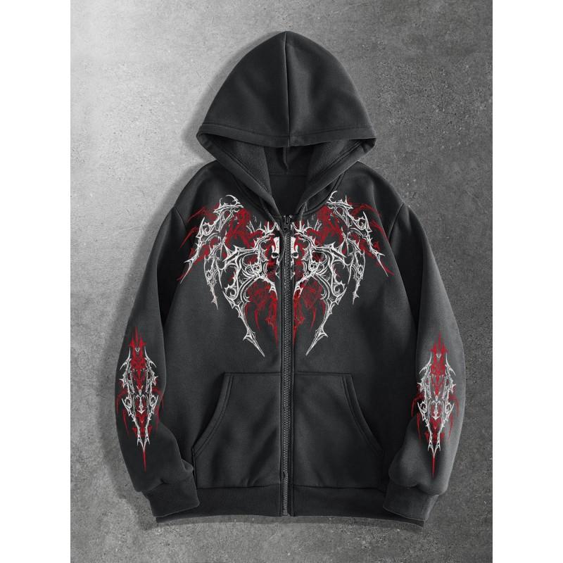 Couple Streetwear Hoodies Dark Vintage American Style Loose Fit Plus Size Zip Up Long Sleeve Men Women