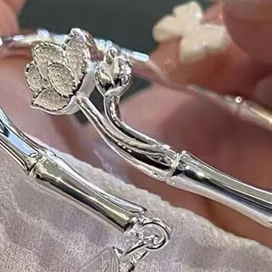 Цветочный декор, женский браслет, китайский иероглиф, кулон, регулируемая форма бамбука, открытый браслет, ювелирные аксессуары