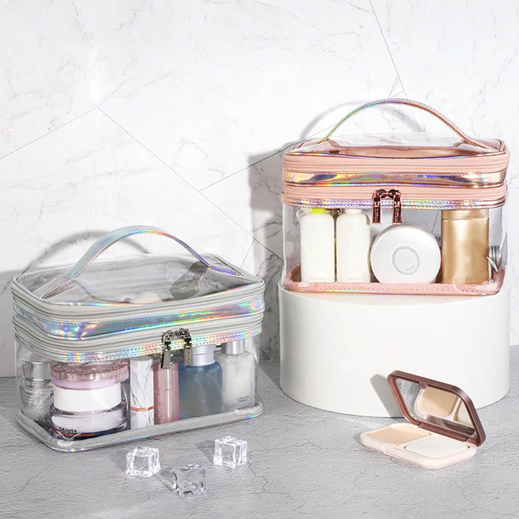 Portable Clear Makeup Bag 2 Layers Zipper Cosmetics Bags Travel Storage Pouch
