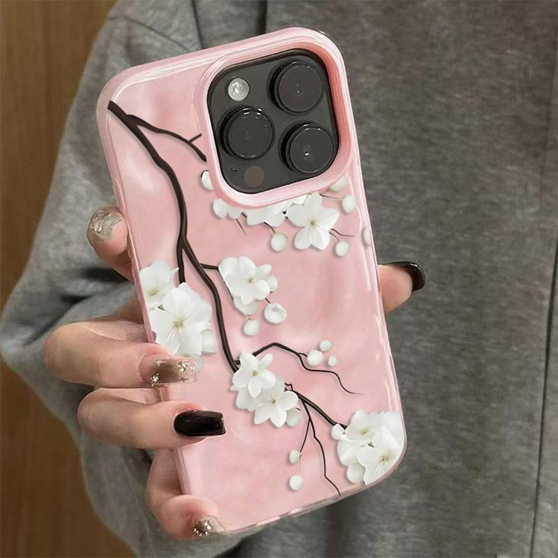 Белый чехол с цветами для iPhone 17 16 Plus 15 Pro 14 13 12 11 Pro Max 17 Air 16E Розовый Желтый Синий Ударопрочный Мягкий ТПУ Чехол