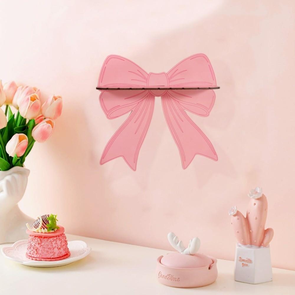 Pink Bow Wall Mounted Shelf Wooden Holder Wood Storage Rack Wall Storage Holder Girls Room