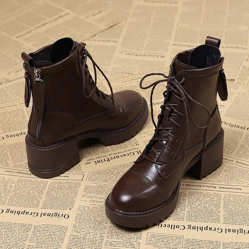 Fashion 2024 Hot Sale Women's Shoes Back Zip Women's Boots Fashion Front Lace-up Modern Boots Women New Round Toe Mid-Calf Boots Zapatos