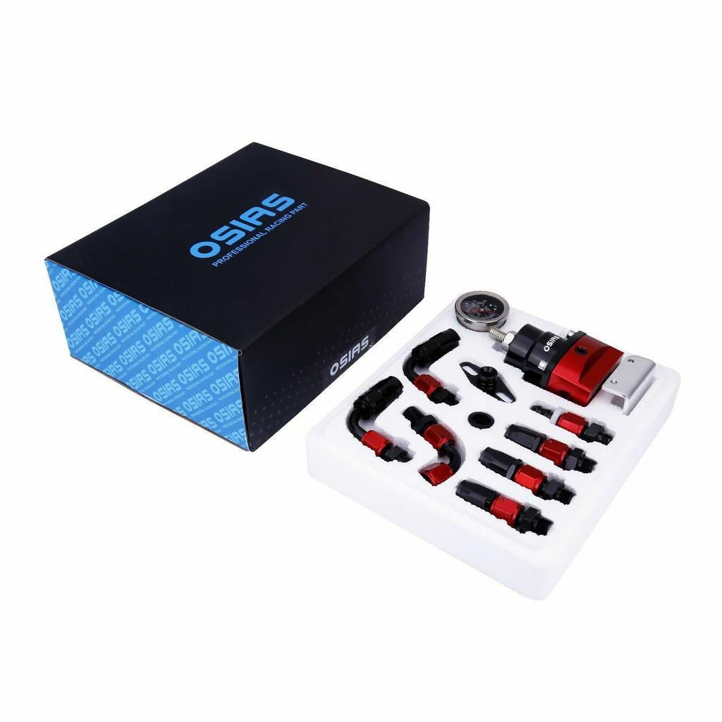 OSIAS New 100xkPA 160PSI Aluminum Adjustable Autos Fuel Pressure Regulator With Gauge+AN6 Fuel Line Hose+Fittings End Kit