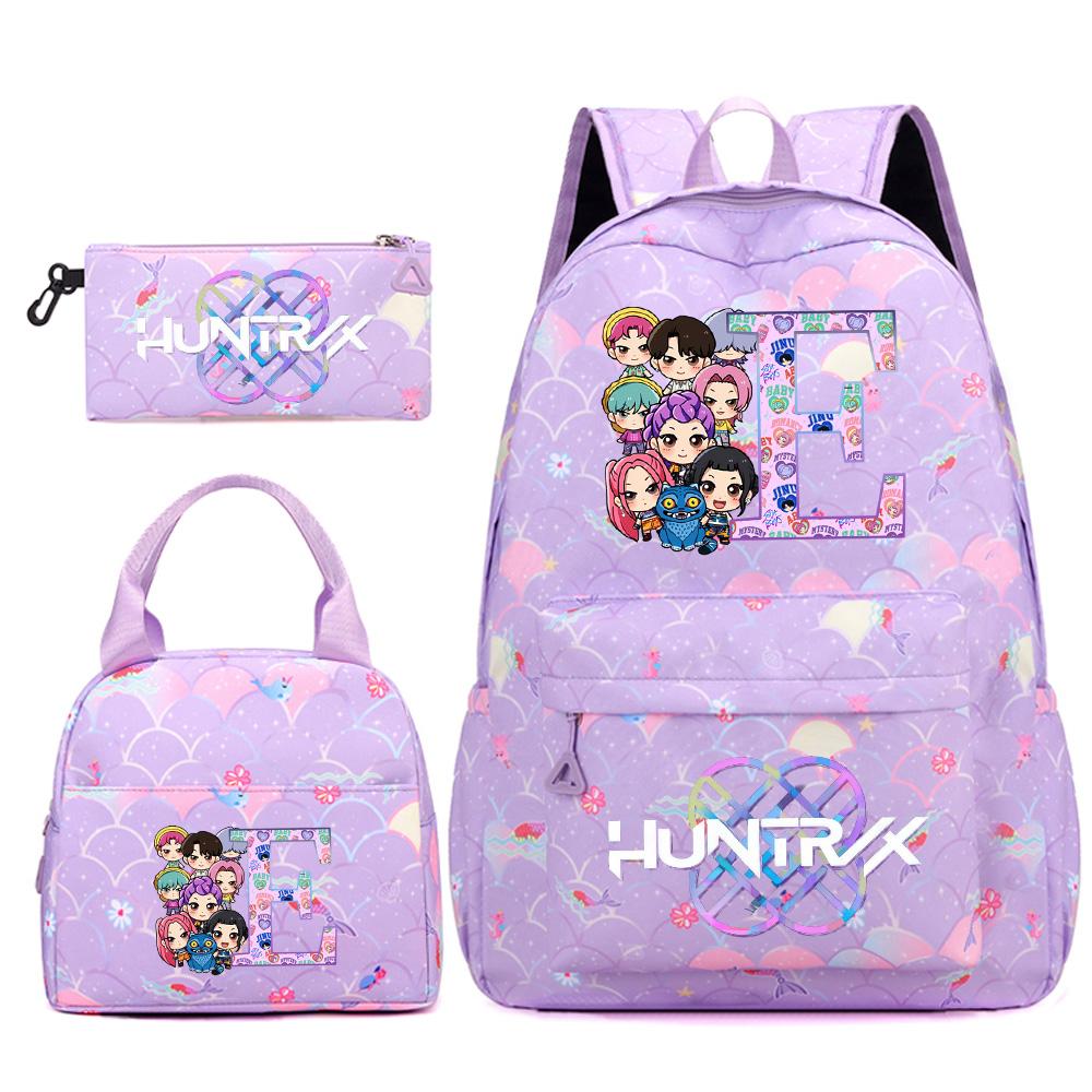 3Pcs/set 26 English Letter Kpop Printed Backpack Handbag Pencil Case for Teenger Student Girl Boy Schoolbag Kid Bookbag Large Capacity Travel Bag Gift