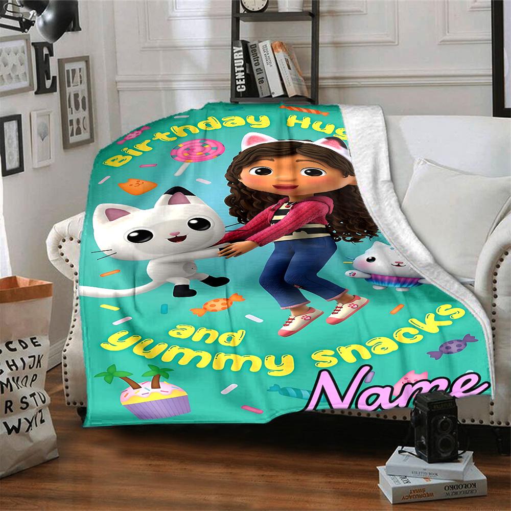Custom Name Dollhouse Adventure Friends flannel Blanket for Super Soft Cute Comfort Blanket for Travel Bedding Couch Sofa Blanket