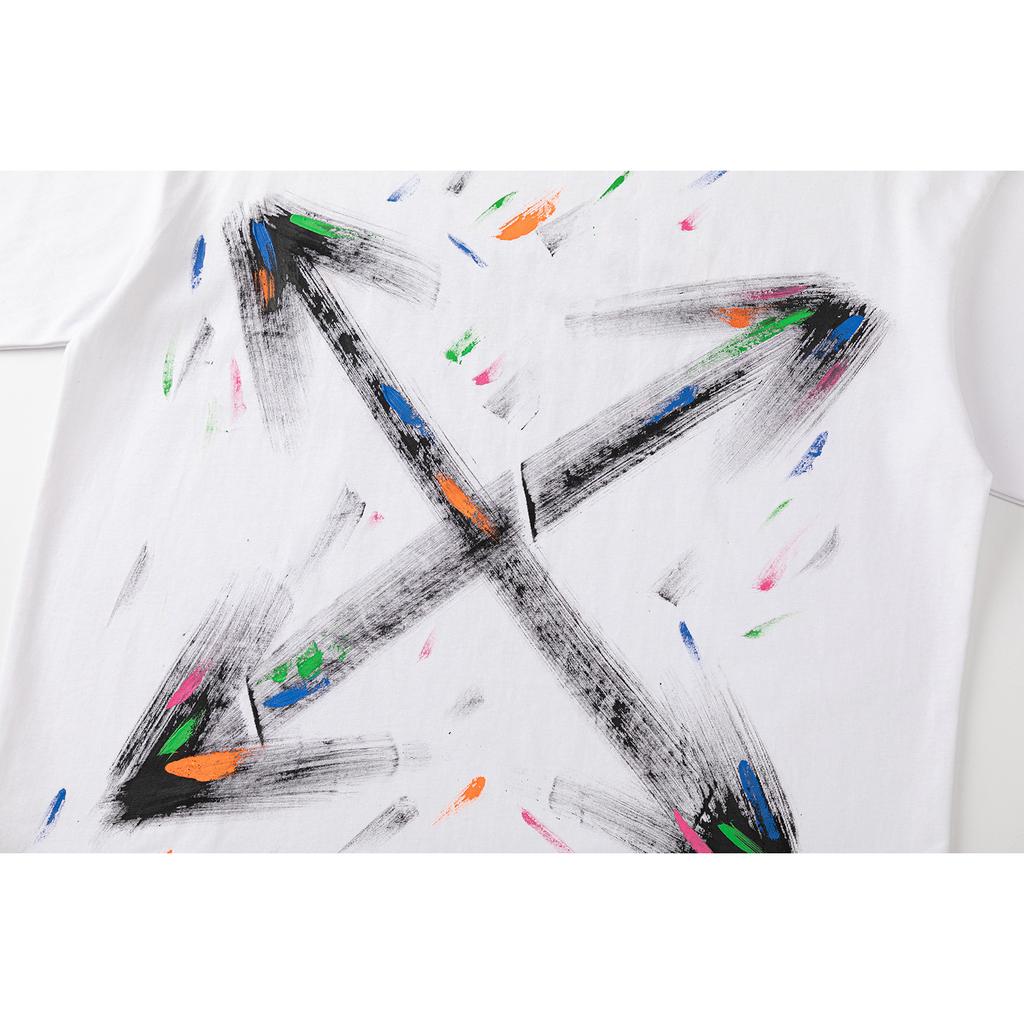 9068 Off-White 2025 Spring/Summer New Colorful Letter Arrow Pattern Round Neck Hooded Short Sleeved Men's and Women's T-shirts