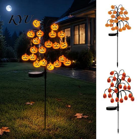 Outdoor Ambient Illumination Solar Pumpkin Stake Lights, LED Glowing Garden Light, Halloween Auto Sensing Lawn Lamps Yard Lantern, IP65 Waterproof