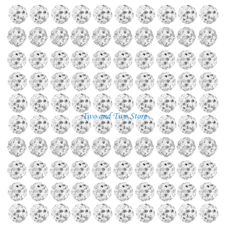 HX6F 100pcs 10mm Disco Ball Clay Beads Round Diamond Clay Bead Jewelry Craft Supplies