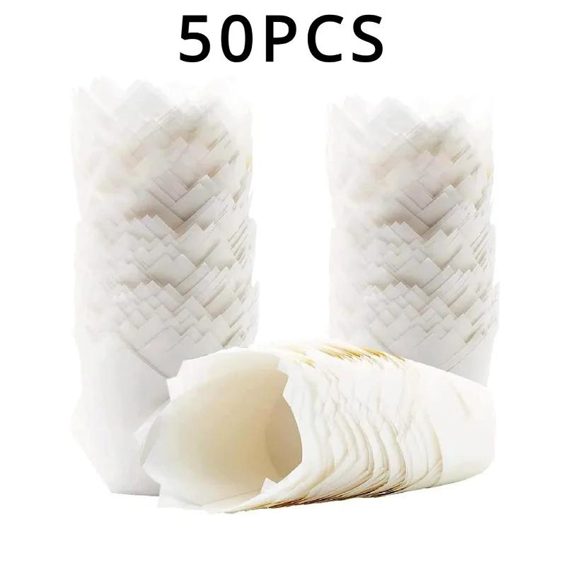 50/100PCS White Tulip Cake Paper Cups Oil Proof Cake Lining Baking Muffin Cups Wedding Birthday Party Decoration Tools