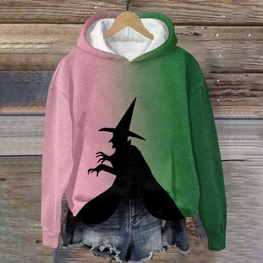 Женская мода Bad Witch Print Hooded Pullover Sweatshirt