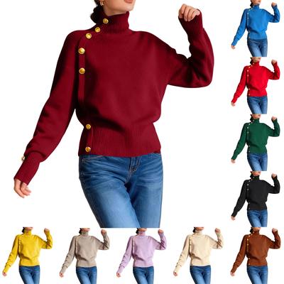 Женский свободный удобный повседневный модный вязаный свитер на пуговицах с высоким воротником