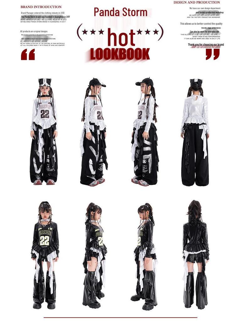 Модный джазовый хип-хоп костюм для девочек - Футболка с длинным рукавом и брюки для уличных танцев