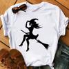 Fashion Summer T Shirt Female Halloween Witch Print Tshirts Women Casual Funny T Shirt For Lady Yong Girl Top Tee Hipster