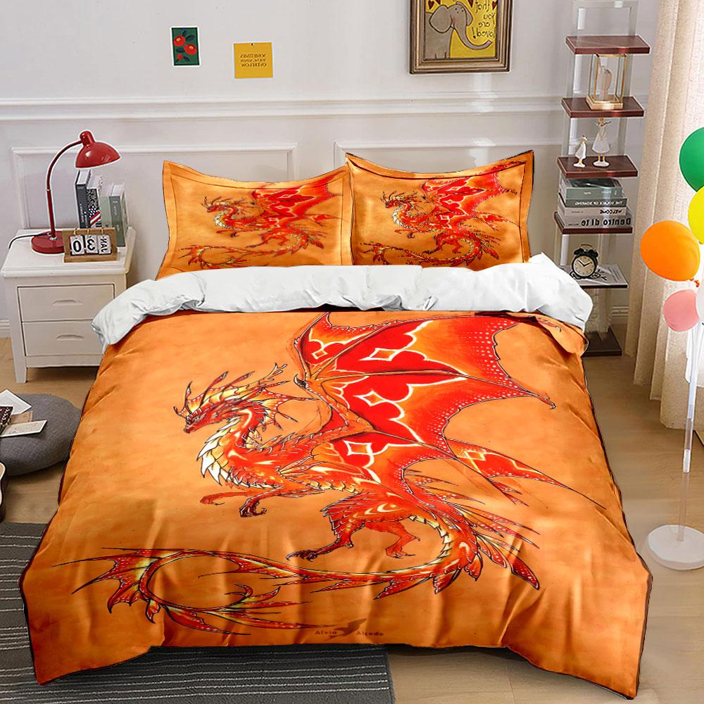 Red dragon with flames. Bedding sets Duvet cover sets Duvet covers Pillowcases(1 * Duvet Cover 2 * Pillowcases without duvet insert)