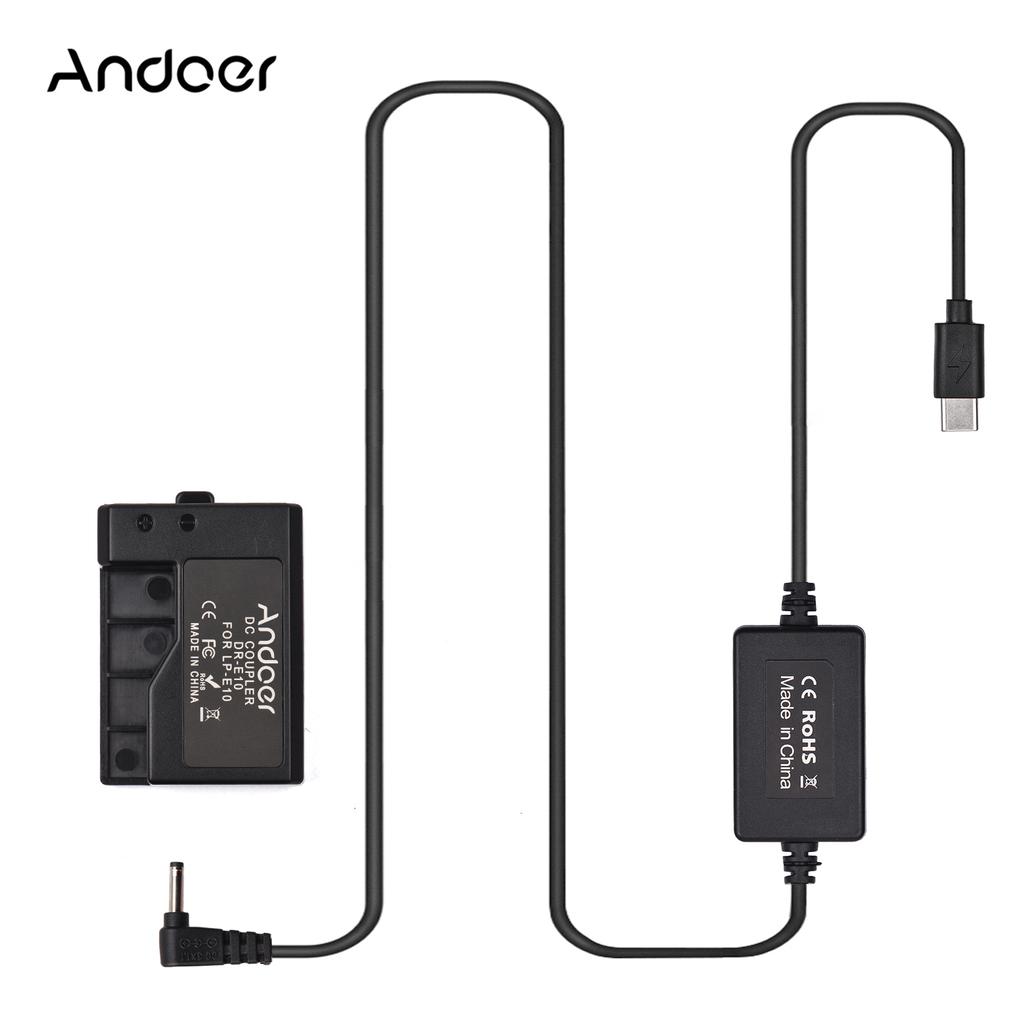 Кабель Andoer PD USB Type-C к DR-E10, фиктивная батарея, переходник постоянного тока LP-E10, замена для Canon EOS