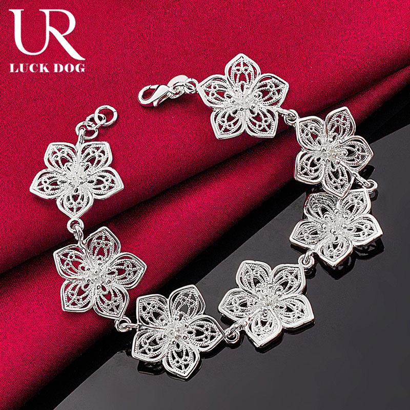 925 Sterling Silver Seven Flower Bracelet Fashion Jewelry