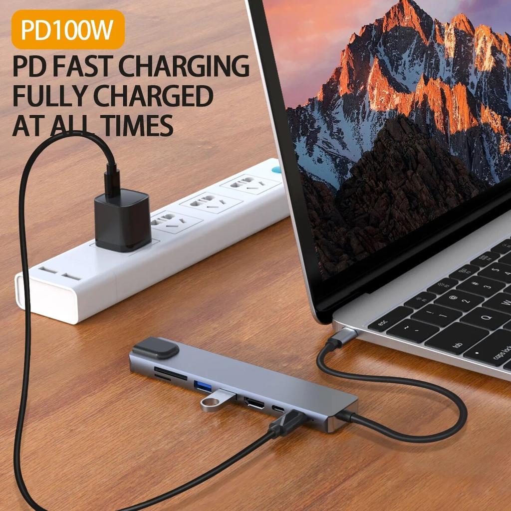8-in-1 USB C Hub Multiport Adapter with HDMI 60Hz PD 100W Power Delivery 100 Mbps Ethernet for MacBook Pro XPS Chromebook