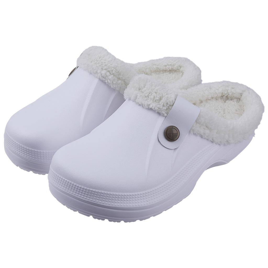 Fashion Comwarm Indoor Women Warm Slippers Garden Shoes Soft Waterproof EVA Plush Slippers Female Clogs Couples Home Bedroom Fuzzy Shoes