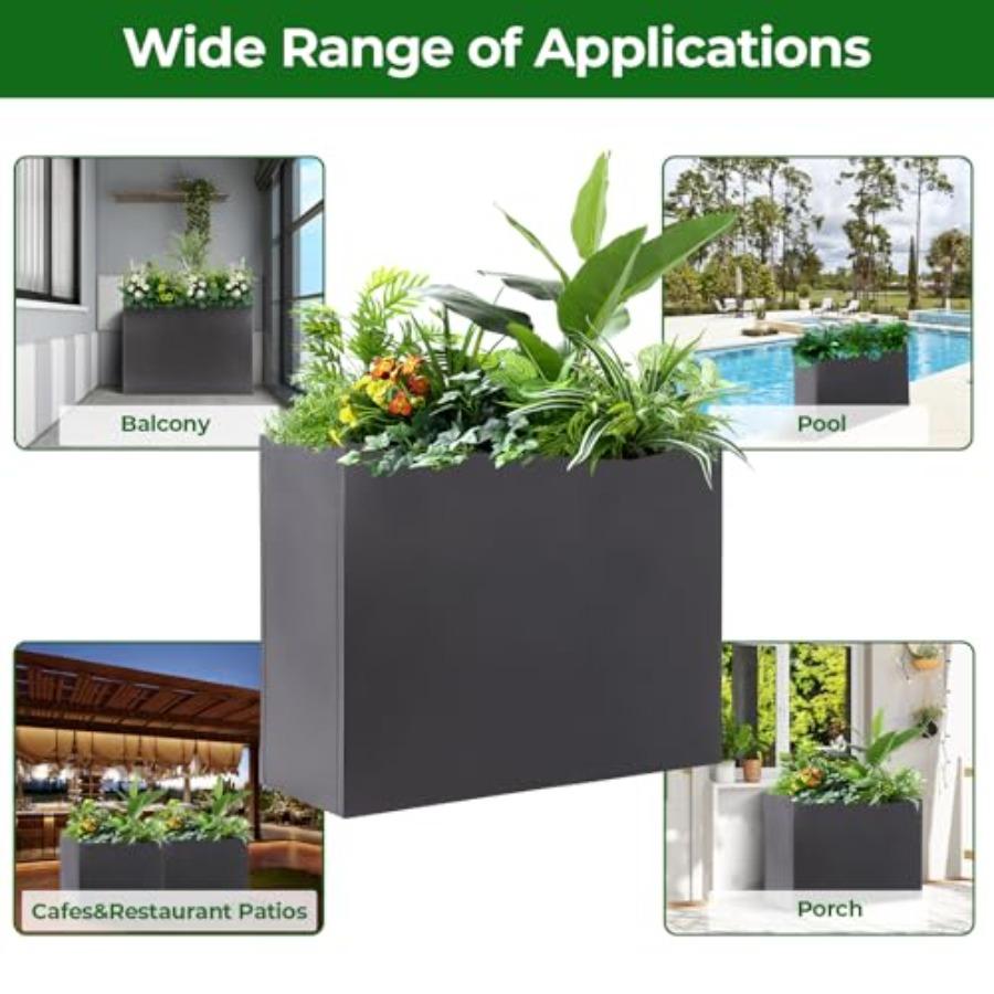 Металлический высокий прямоугольный кашпо 32 Д x 12 Ш x 24 В Прочный стальной большой ящик-кашпо с дренажными отверстиями Съемная полка Для улицы