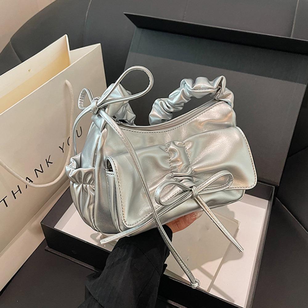 Сборчатая сумка на плечо с бантом, сумка кроссбоди из искусственной кожи, элегантная сумка подмышку с бантом, женская