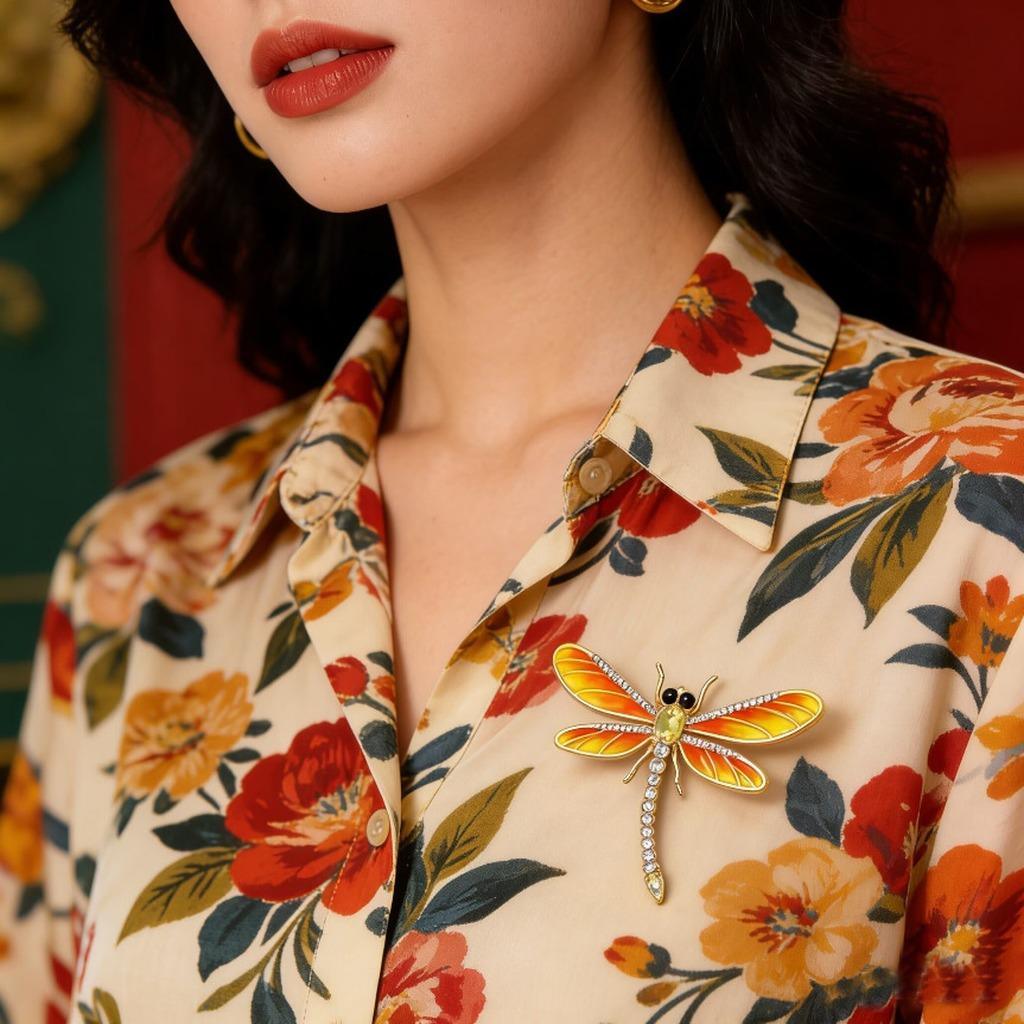 Enamel Brooch Original Jewelry For Blazer Rhinestone Brooch Vivid Dragonfly Brooch For Blazer Friend Gatherings Sweater