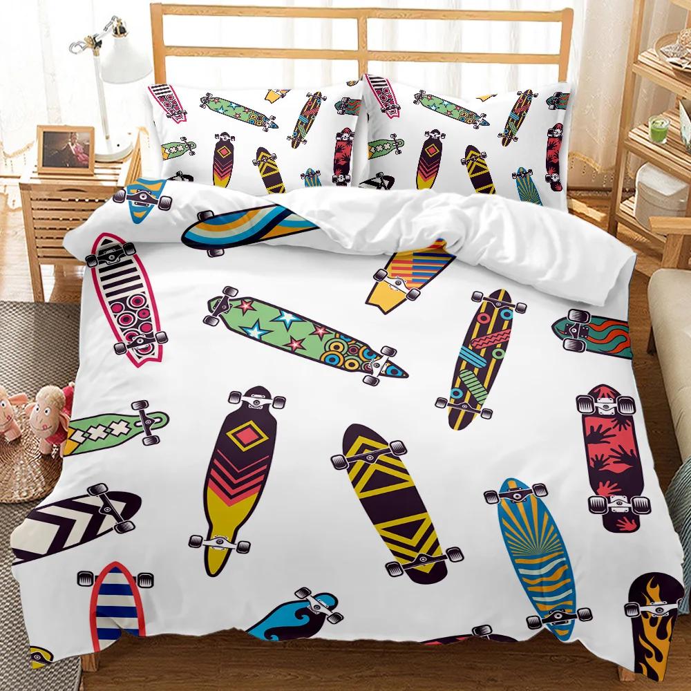 Skateboard Duvet Cover Set Skateboard Player Hip Hop Bedding Set Teens Street Hobby Sport Hippie King Size Polyester Quilt Cover
