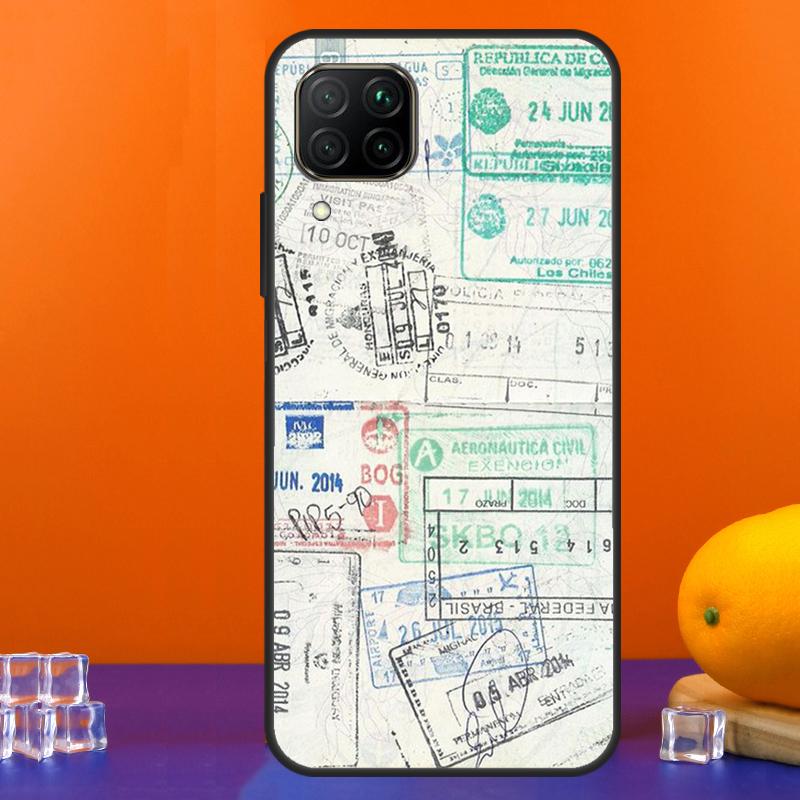 Retro Post Card Passport Stamps For Huawei Nova 12s 12i 11i 5T 9 10 SE Y91 Y90 Y60 Y70 Y72 Y61 P60 Pro P20 P40 P30 Lite Case
