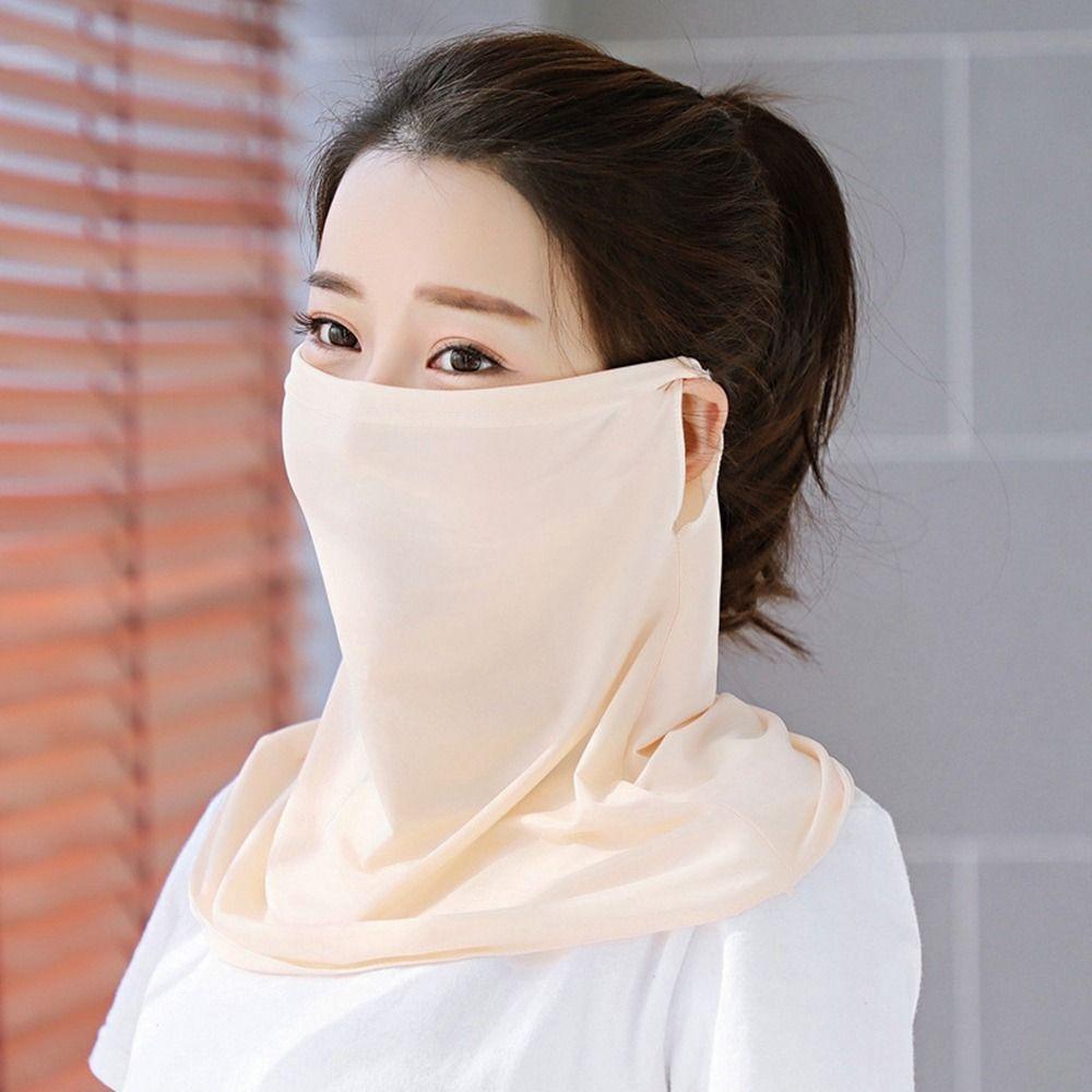 Men Solid Color Sun UV Protection Hiking For Women Ice Silk Mask Neck Scarf Face Cover Face Scarves