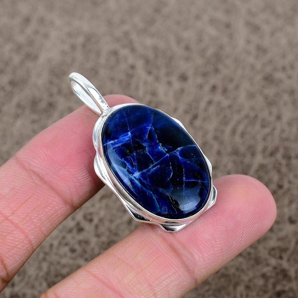 Sodalite Gemstone Handmade 925 Sterling Silver Jewelry Pendant 1.77" KKG-393