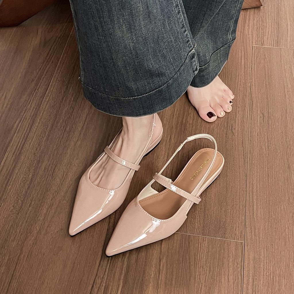 French-style Flip-flops with A Toe Cap and An Empty Back Women's Pointed-toe Single Shoes and Women's Flat Shoes
