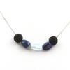 Stones and Minerals. 8mm Lava Bead Necklace + Pakistani Lapis Lazuli + Aquamarine On Stainless Steel Chain.