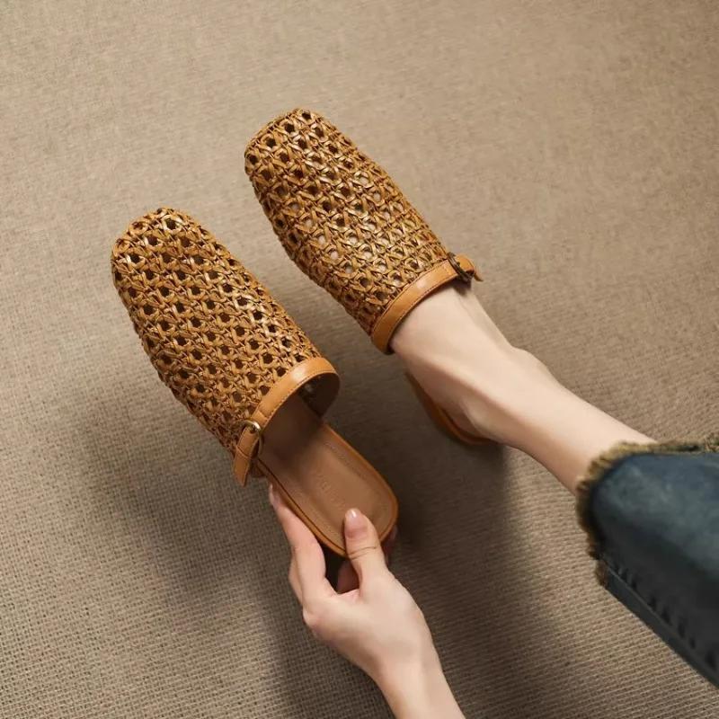 2025 Сетчатые туфли-тапочки с вырезами, дышащие, с закрытой пяткой, летние, новые, с круглым носком, закрывающие стопу, нескользящие, износостойкие