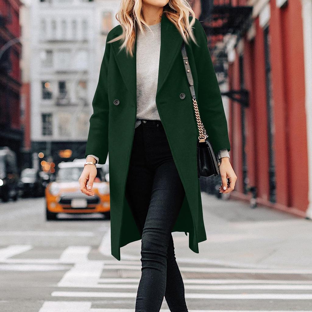 Женское шерстяное однотонное пальто повседневное однобортное пальто с заостренными лацканами