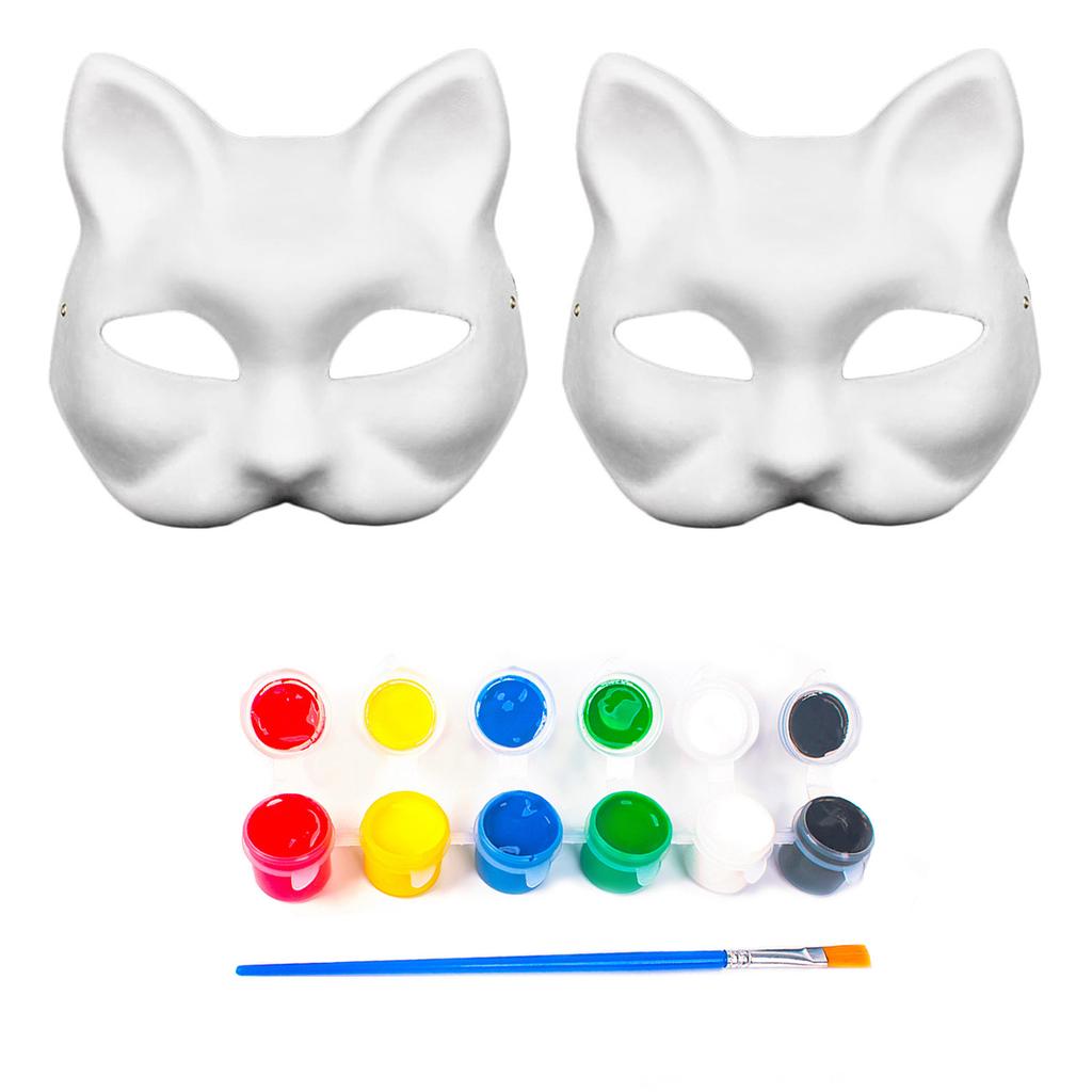 Cat mask white pulp mask DIY painted party mask Halloween Christmas blank DIY mask