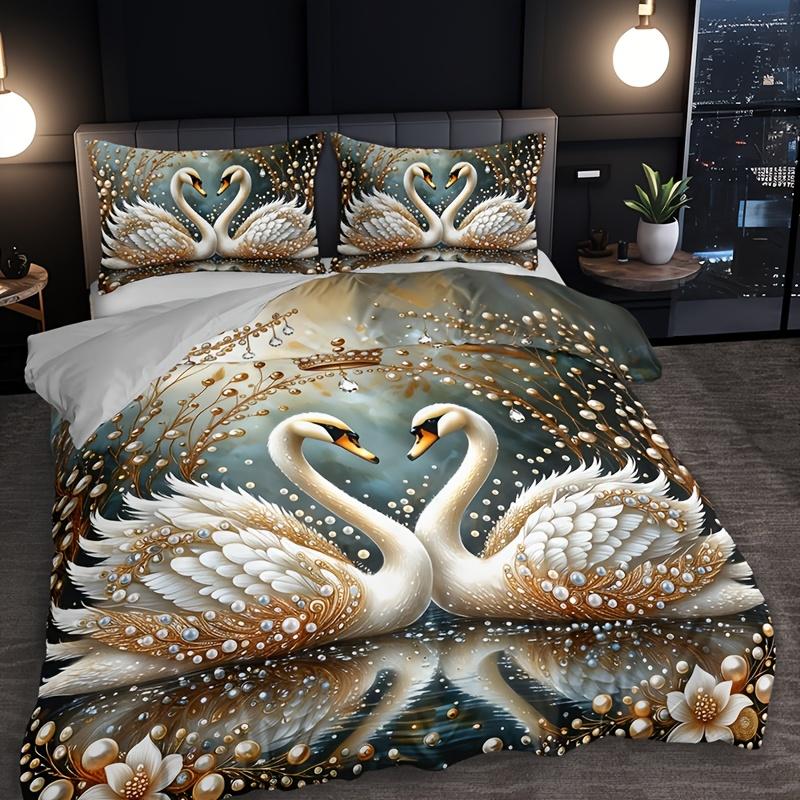 Crown Swan Gemstone Duvet Cover Set High-Definition Print 1 Duvet Cover + 2 Pillowcases Inserts For Home And Dorm